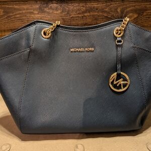 Michael Kors Navy Shoulder Bag with Gold Accents